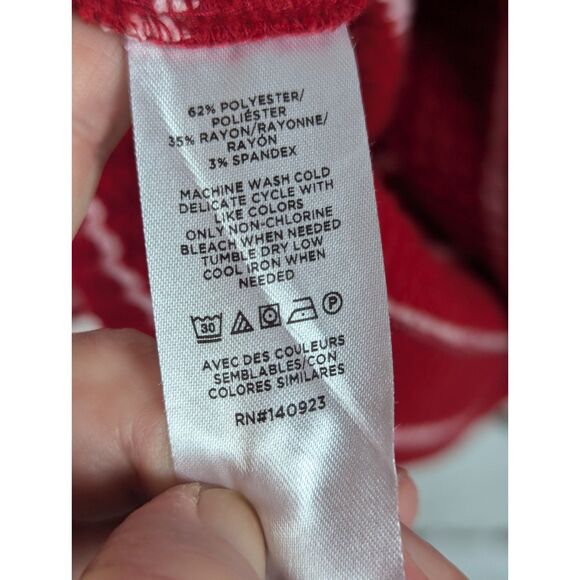 LOFT Striped Waffle-Knit Mock Neck Sweater Red White Transitional Size XL - Picture 7 of 8